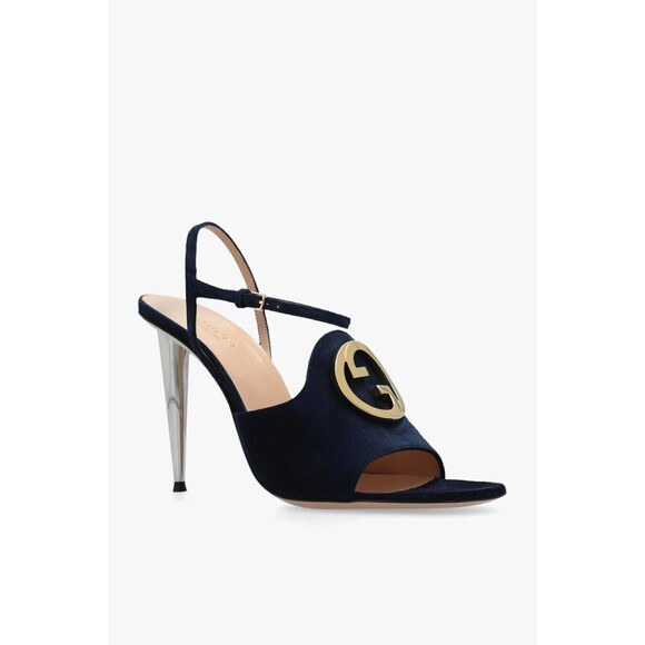 Gucci Blondie GG Slingback Navy Suede Sandal Heels Womens EU 39.5 $1100 - Picture 1 of 16